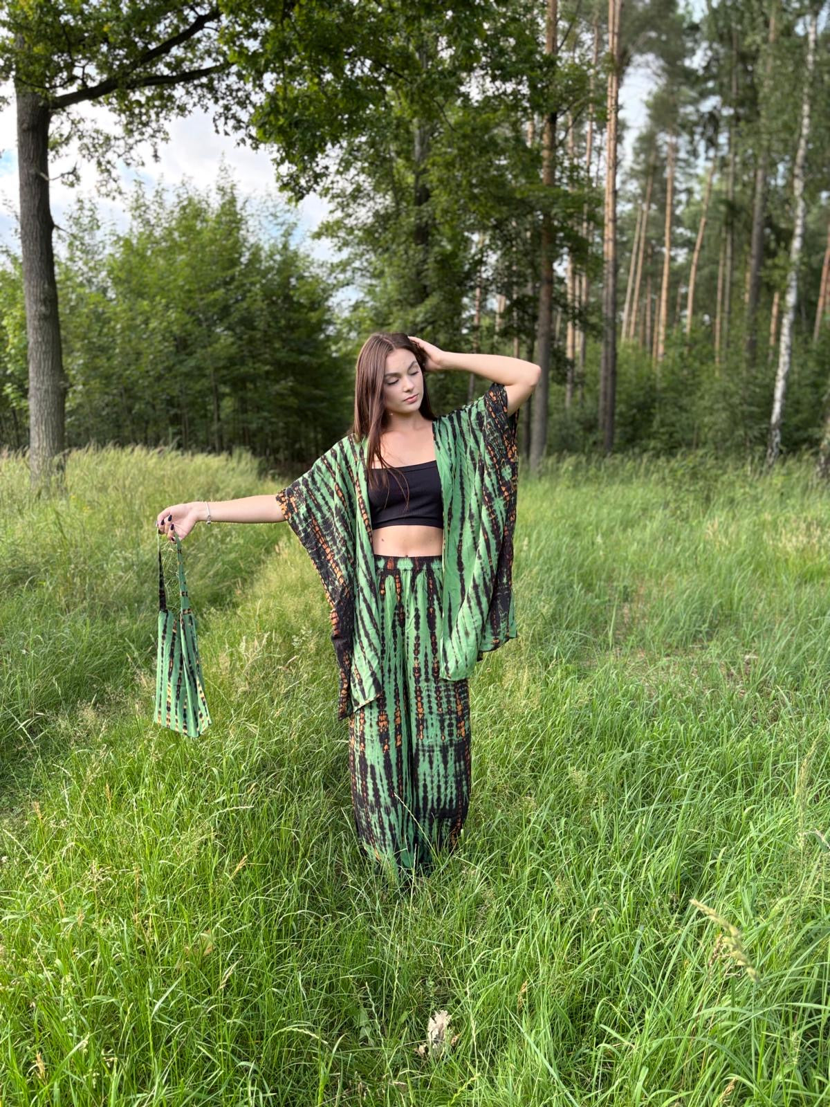 Green Essence - kimono and tie dye pants set