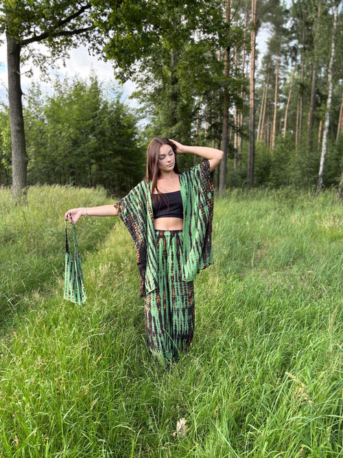 Green Essence - kimono and tie dye pants set